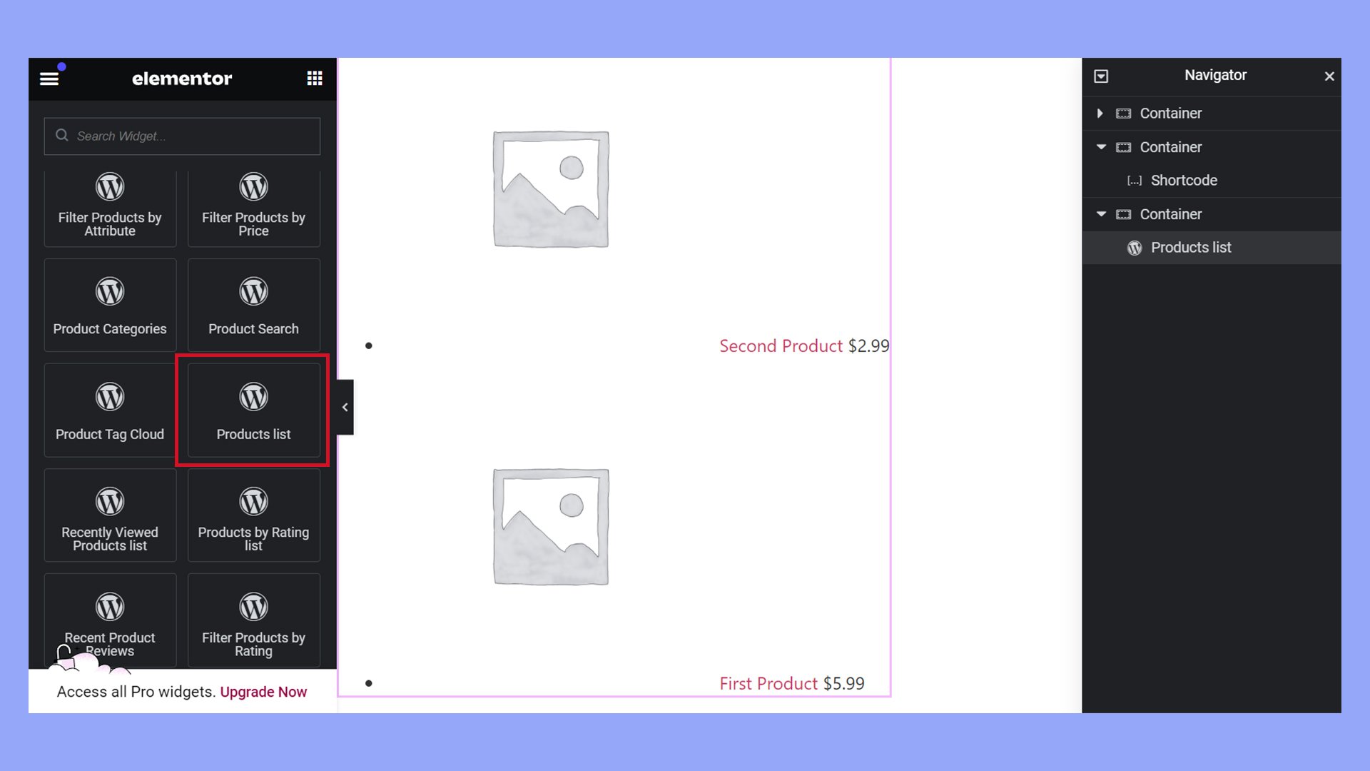 Using the WordPress Product list widget to display a customized grid of products like a shop page.