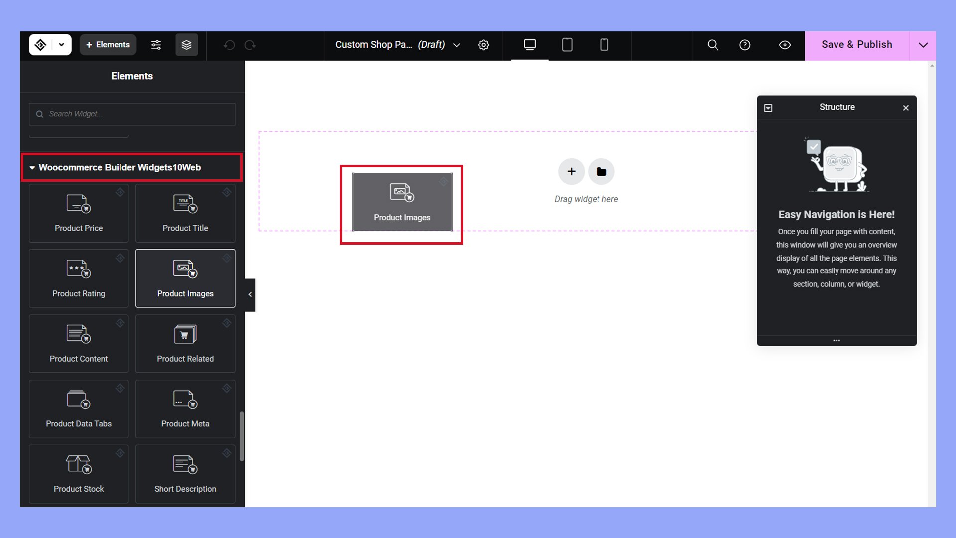10Web Builder's premium WooCommerce widgets help change the default shop page.