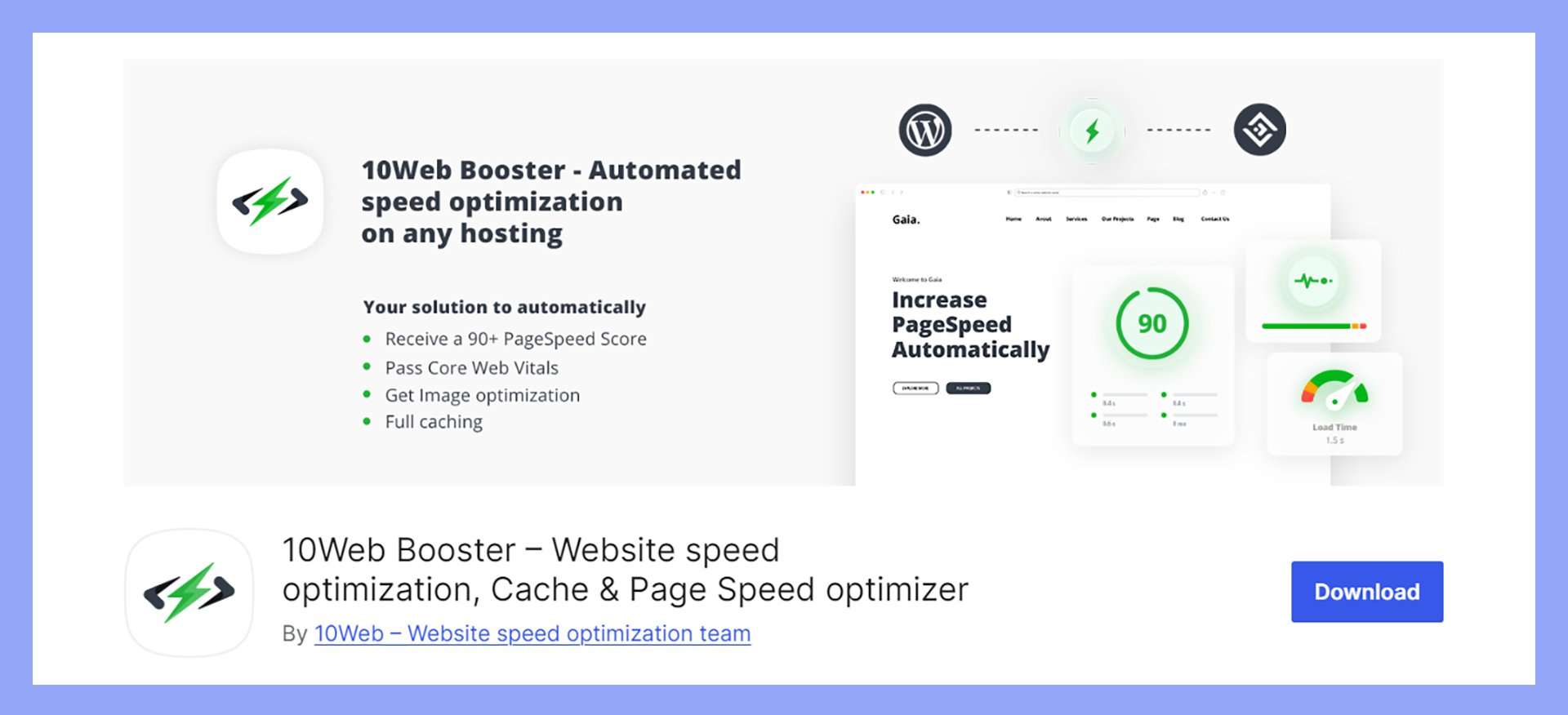 10Web Booster's plugin page banner.