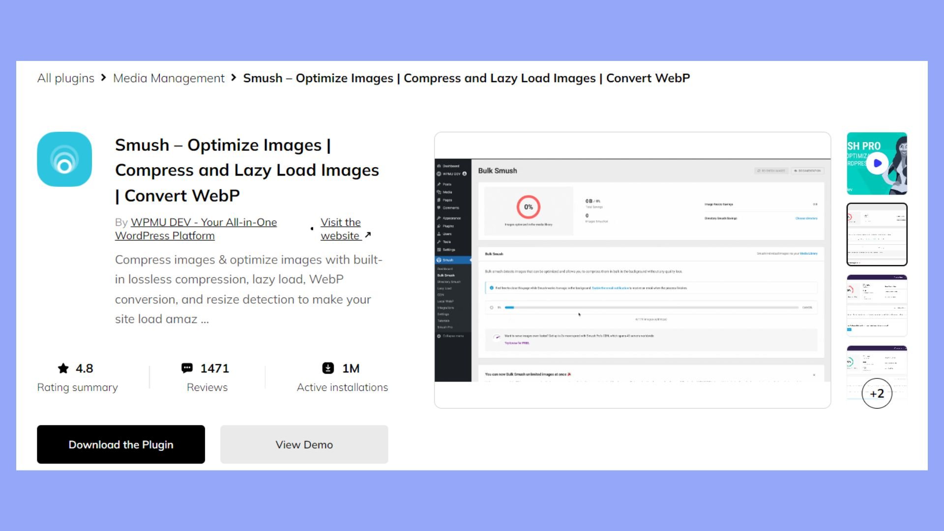 Smush plugin Optimize and compress images