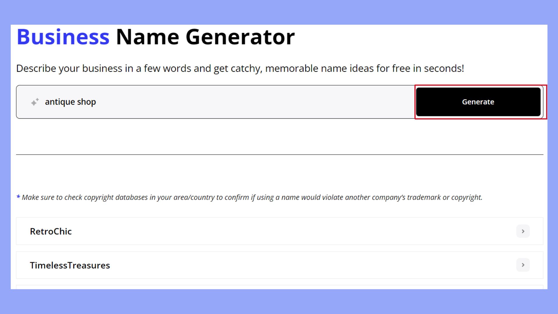 10Web Business Name Generator