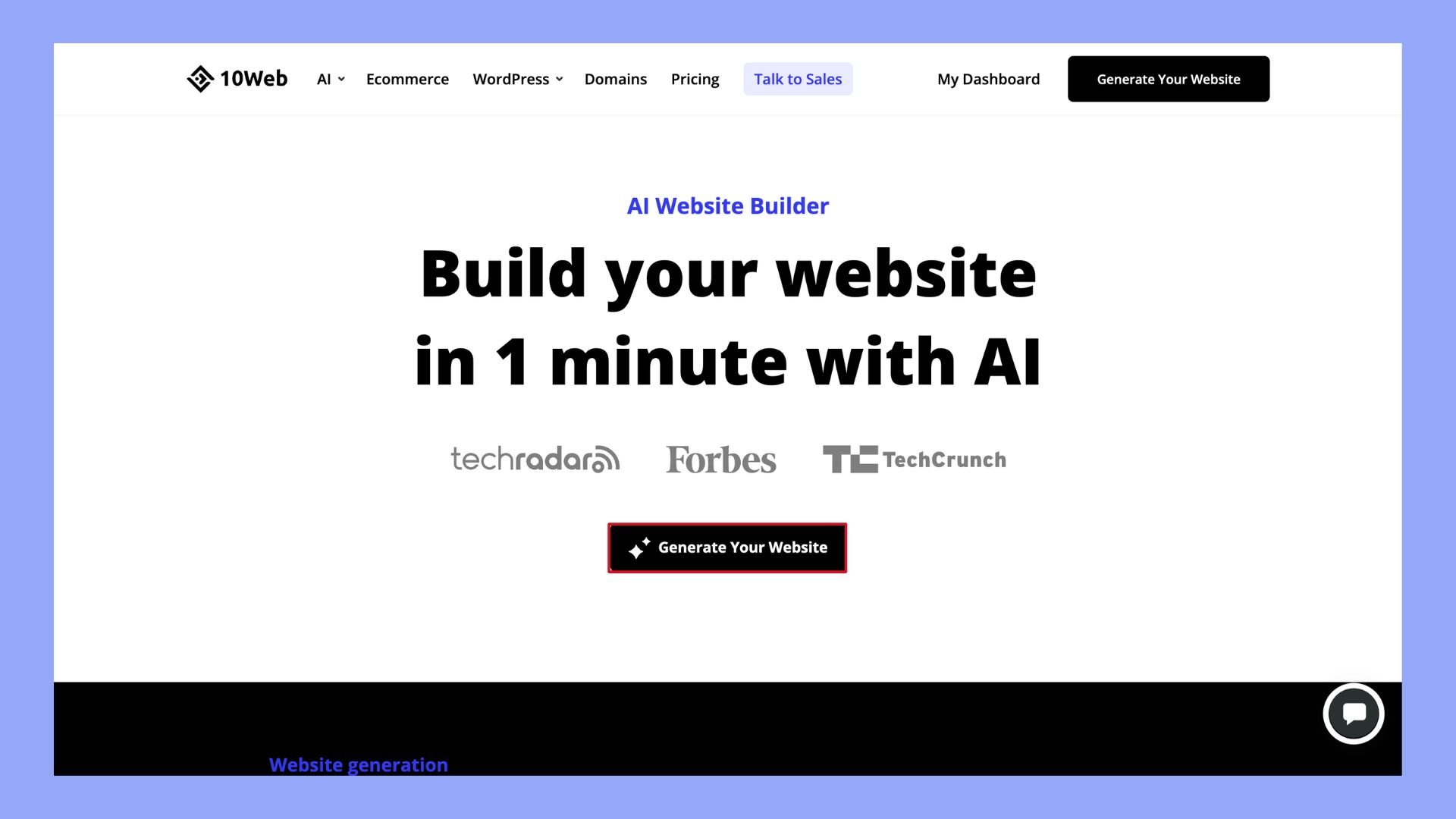 generating a website with 10Web