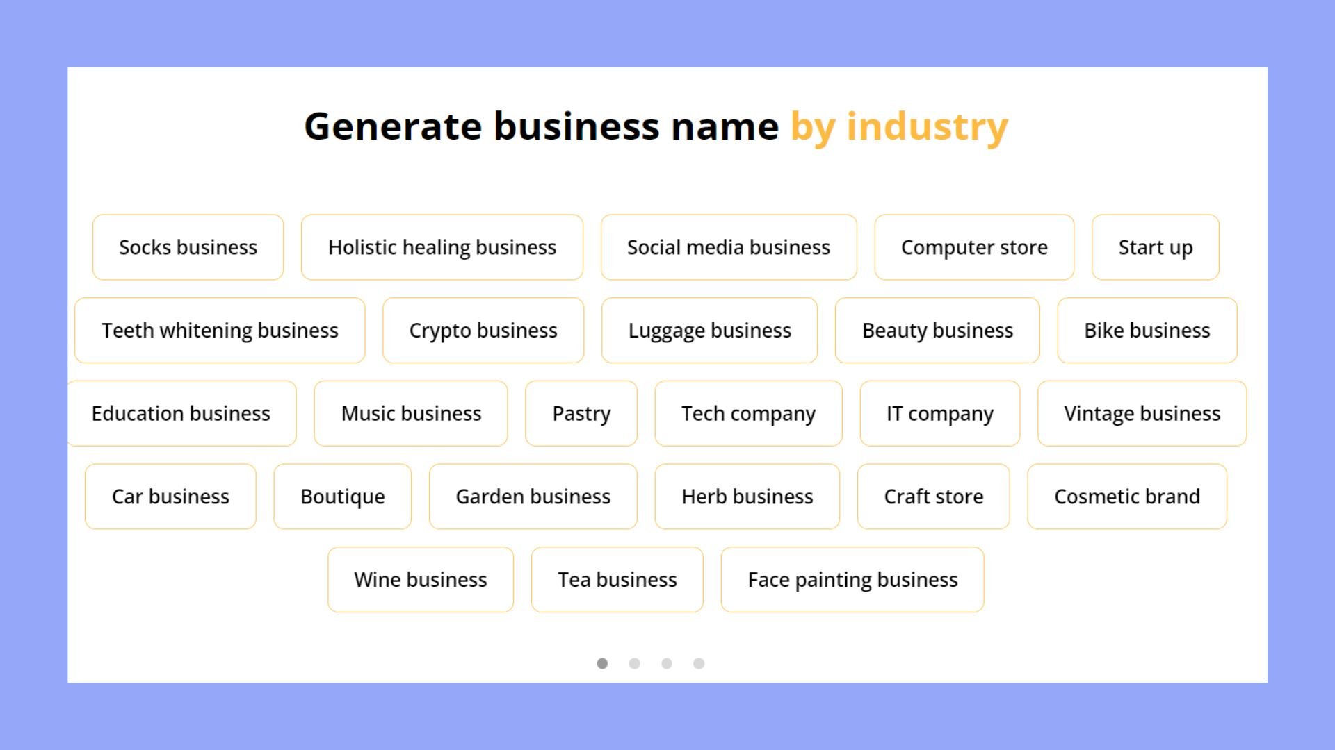 Generate a business name by industry with 10Web