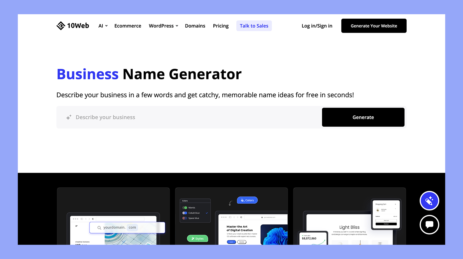 10Web business name generator