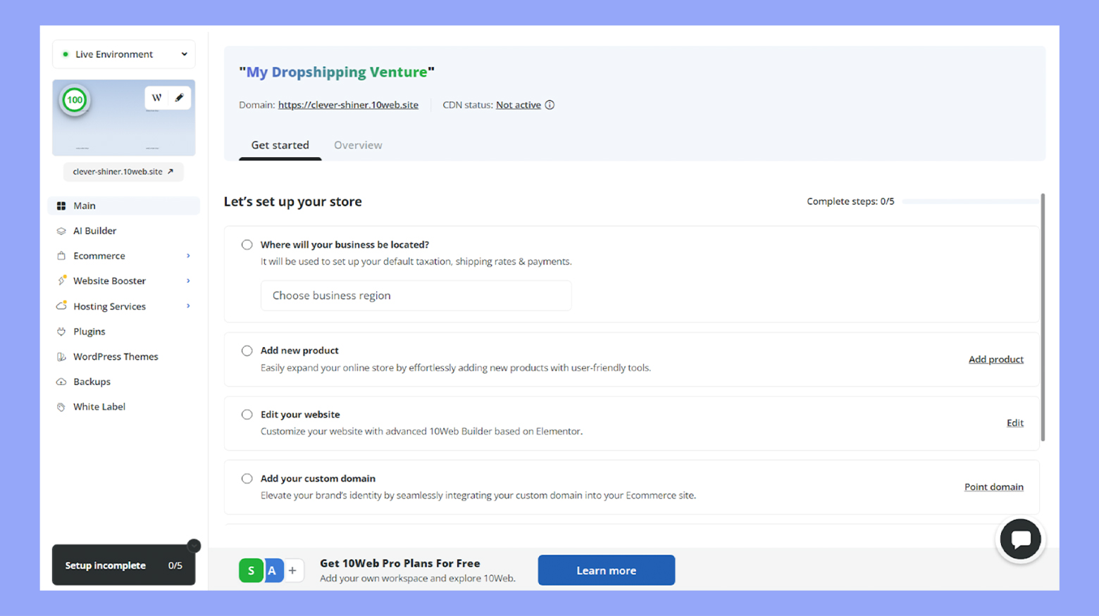 10Web dashboard