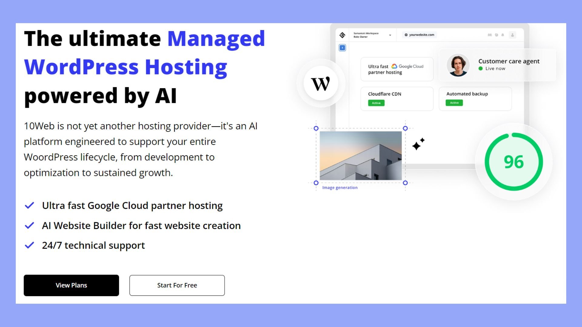 10Web managed hosting powered by AI