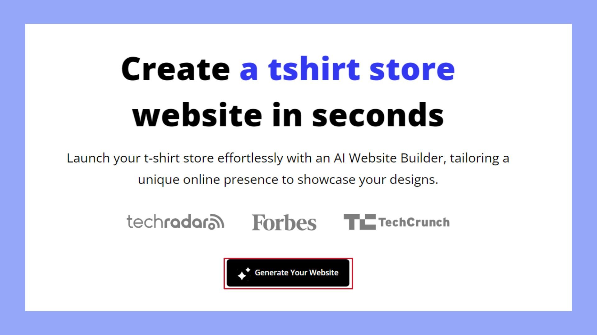 Generate a t-shirt website with 10Web AI Website Builder