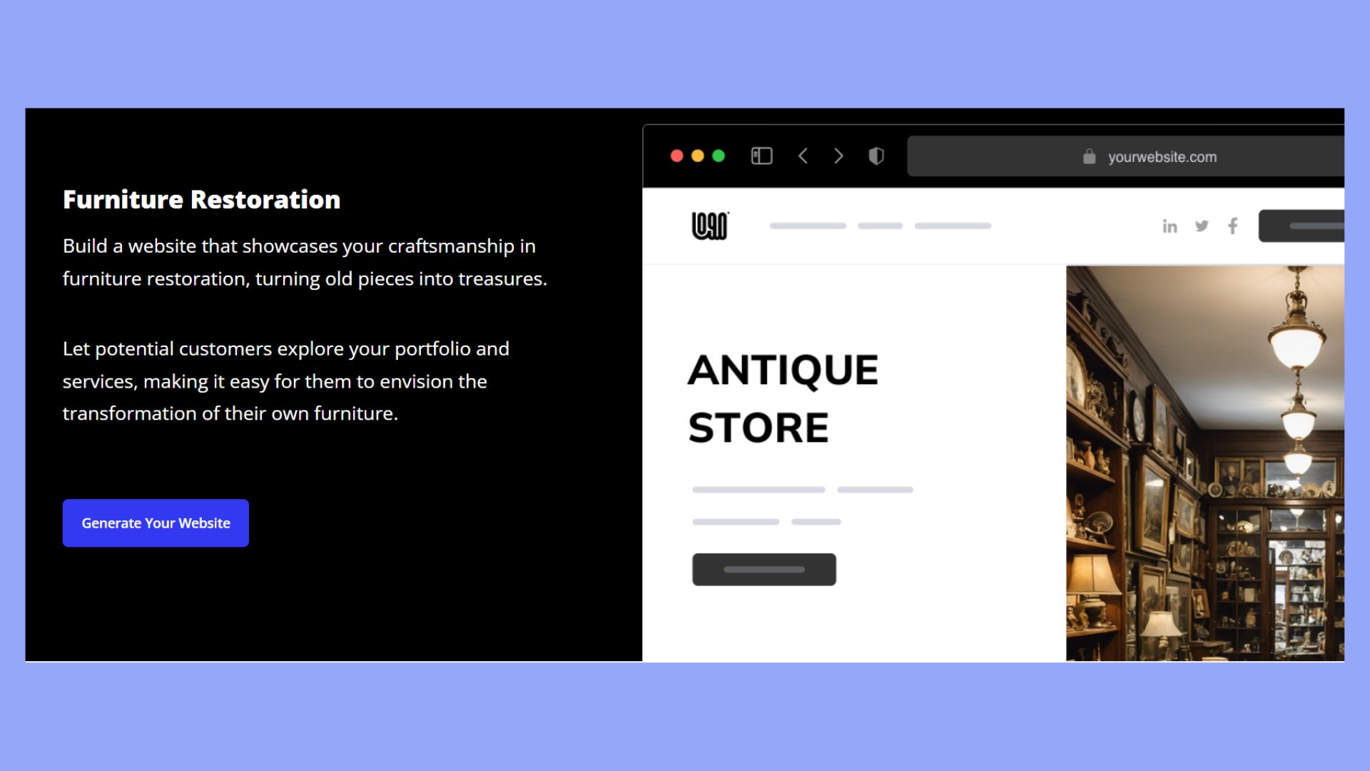 Antiques selling website generated by 10Web