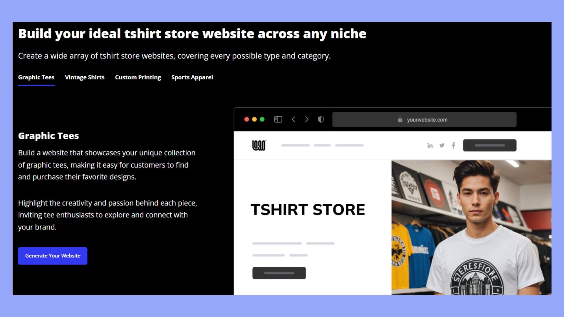 AI-generated website for a t-shirt selling business