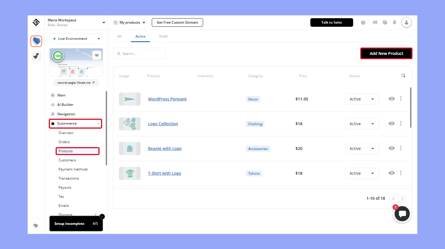 Adding new products to your online store via the 10Web dashboard