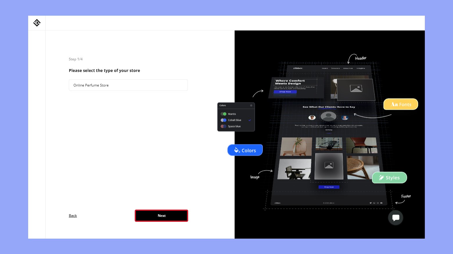 Choose to create an online perfume store.