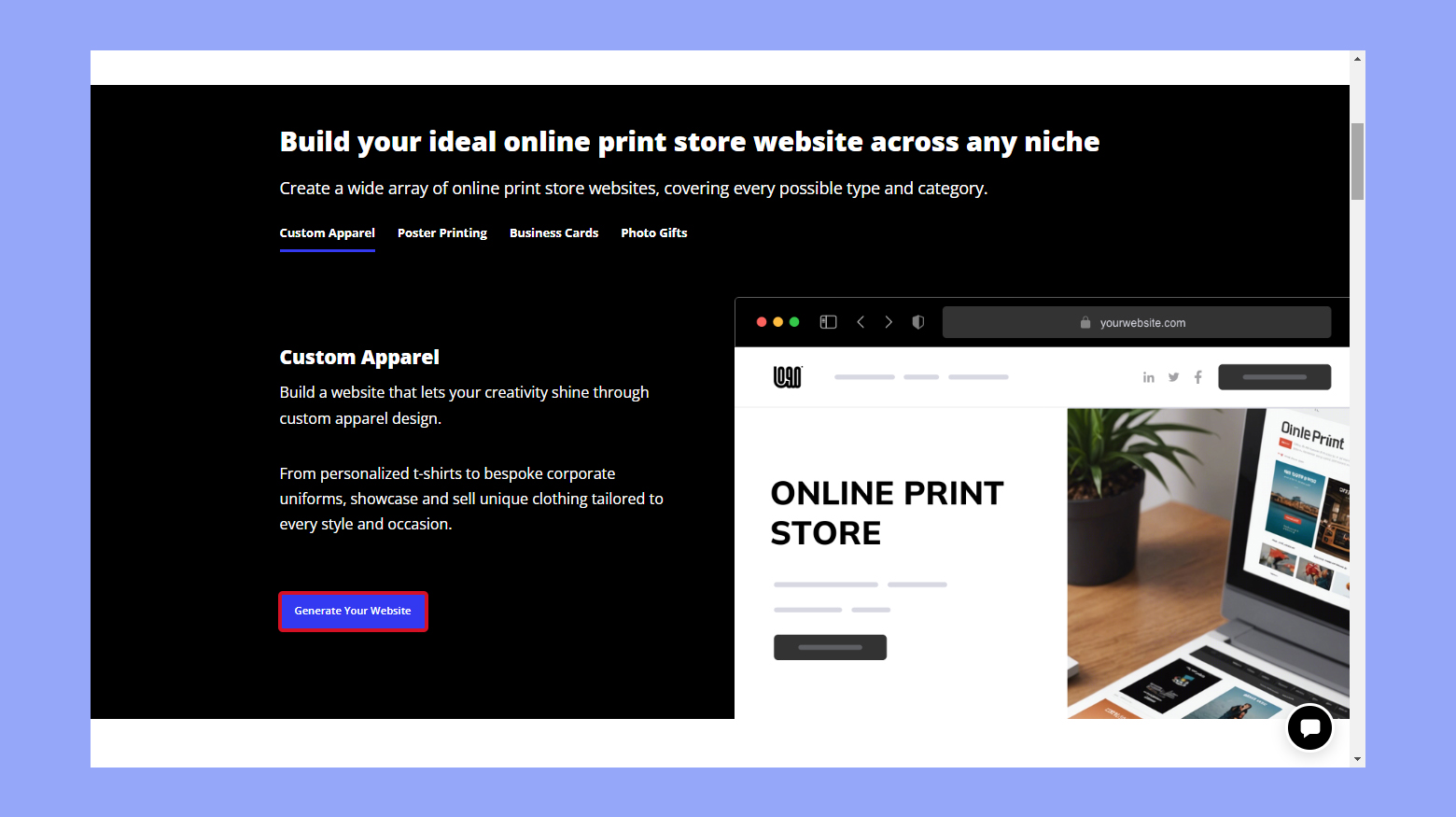 Generate an online print store with 10Web