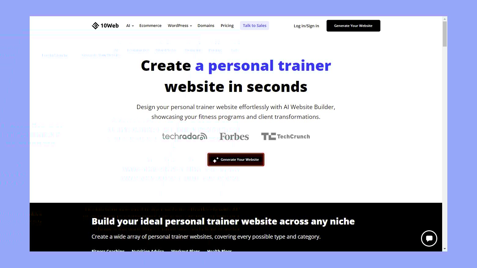 Generating your personal trainer website with 10Web