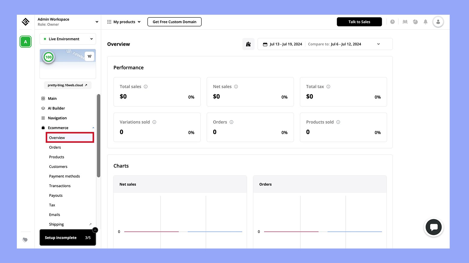Monitoring the analytics in 10Web dashboard