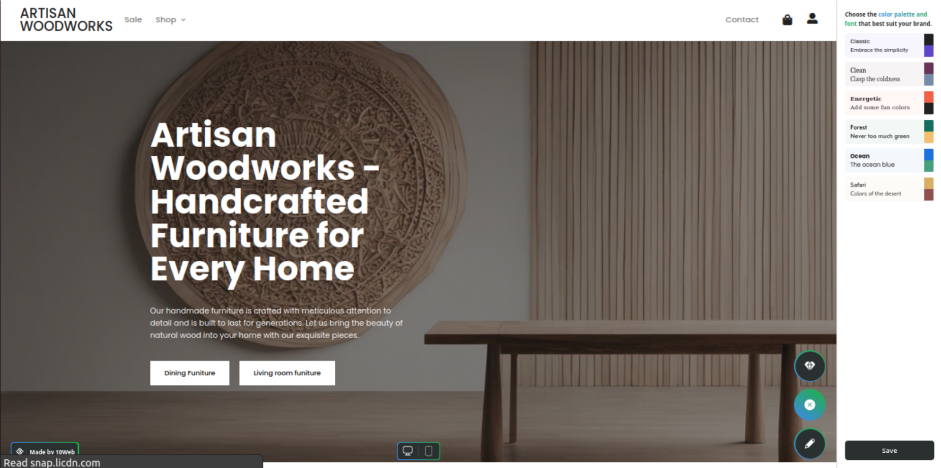 A homepage generated with 10Web