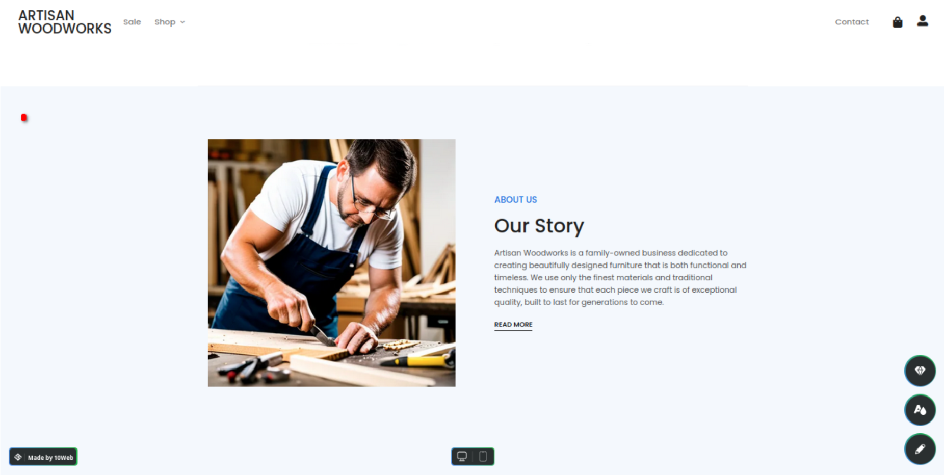 An About us page generated with 10Web