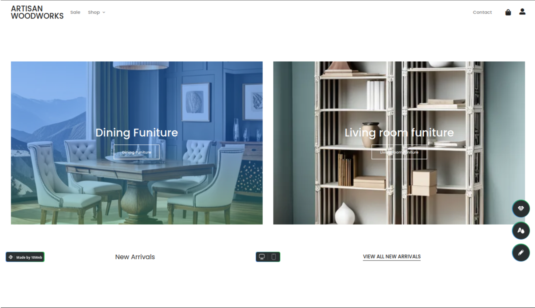 A New arrivals page generated with 10Web