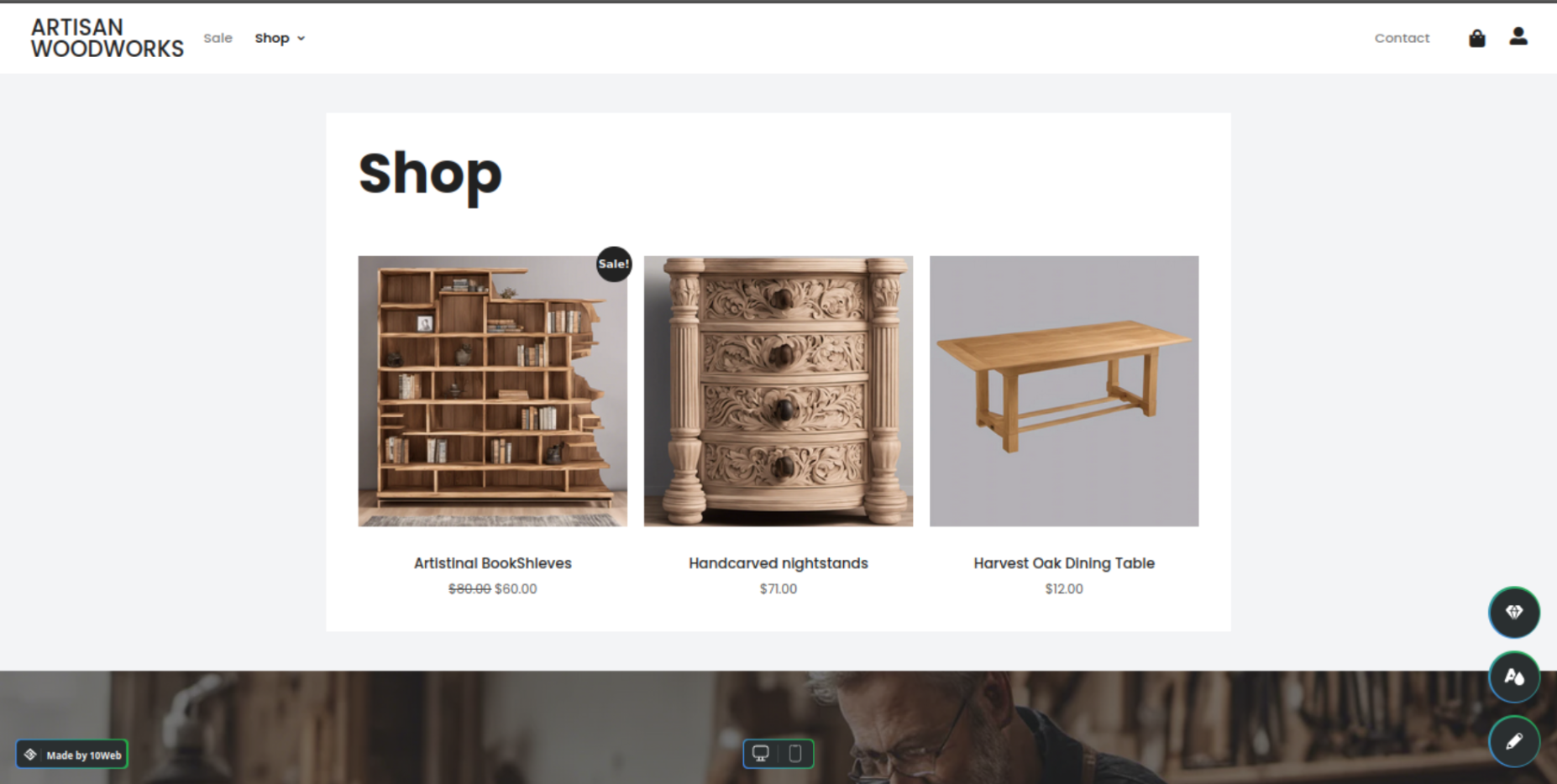 A Shop page generated with 10Web