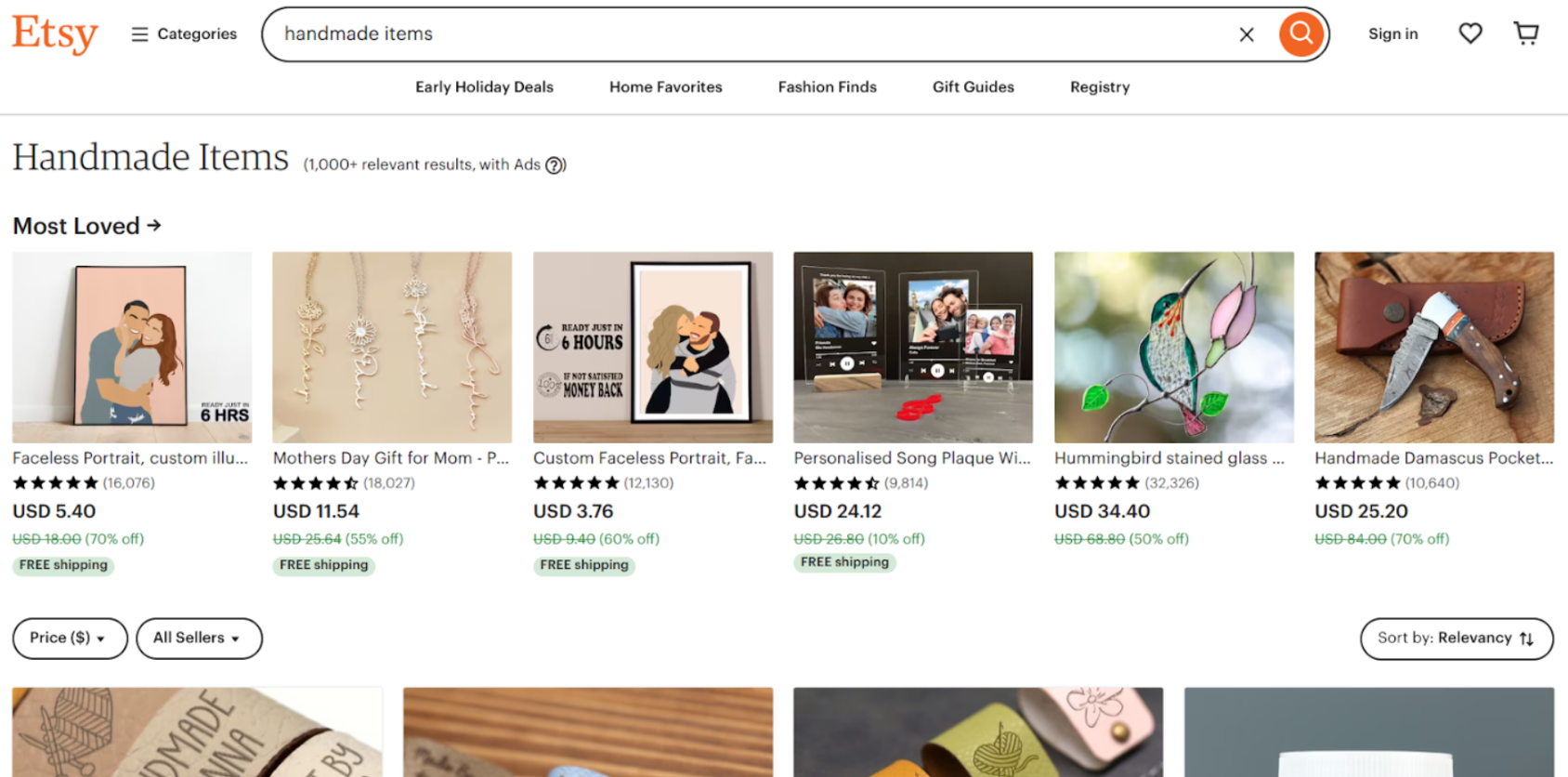 Etsy homepage