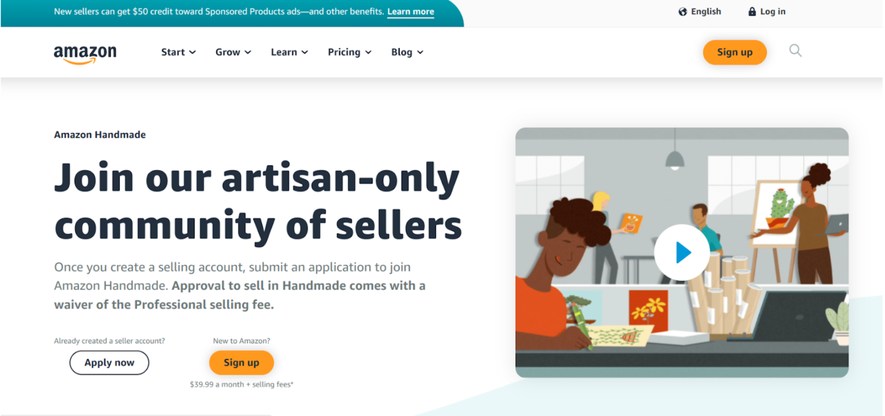 Amazon handmade homepage