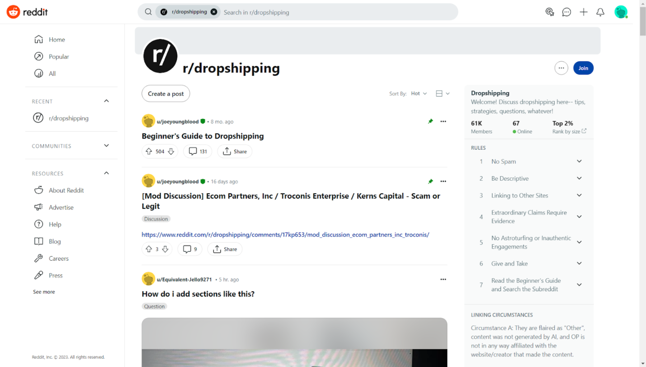 Reddit’s dropshipping subreddit