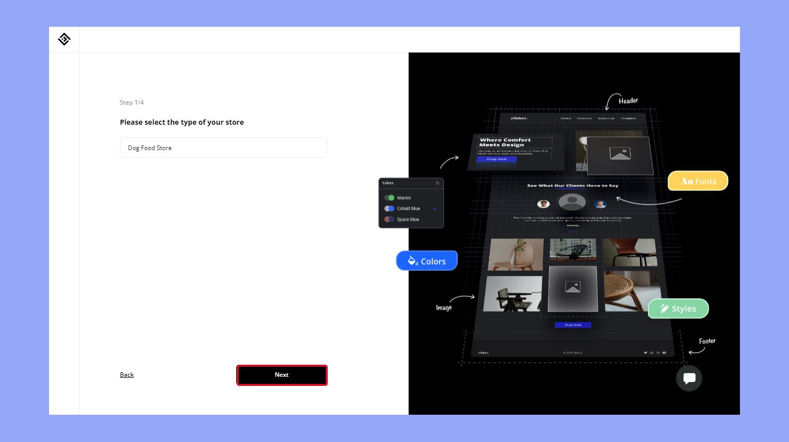 Select Dog food store for the business type