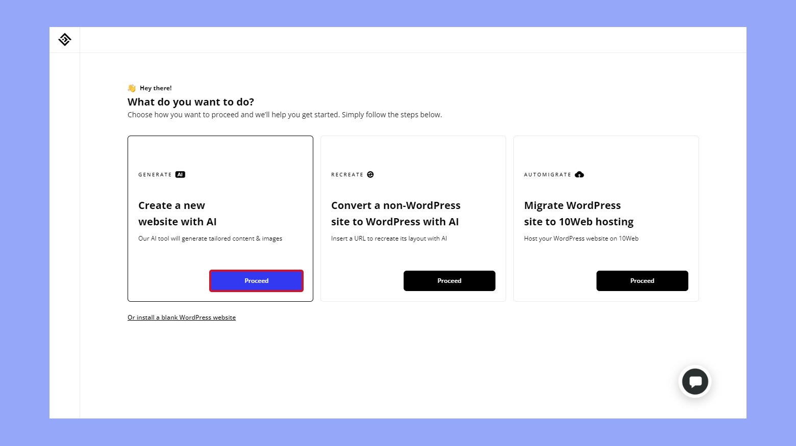 Select to create a new website with AI