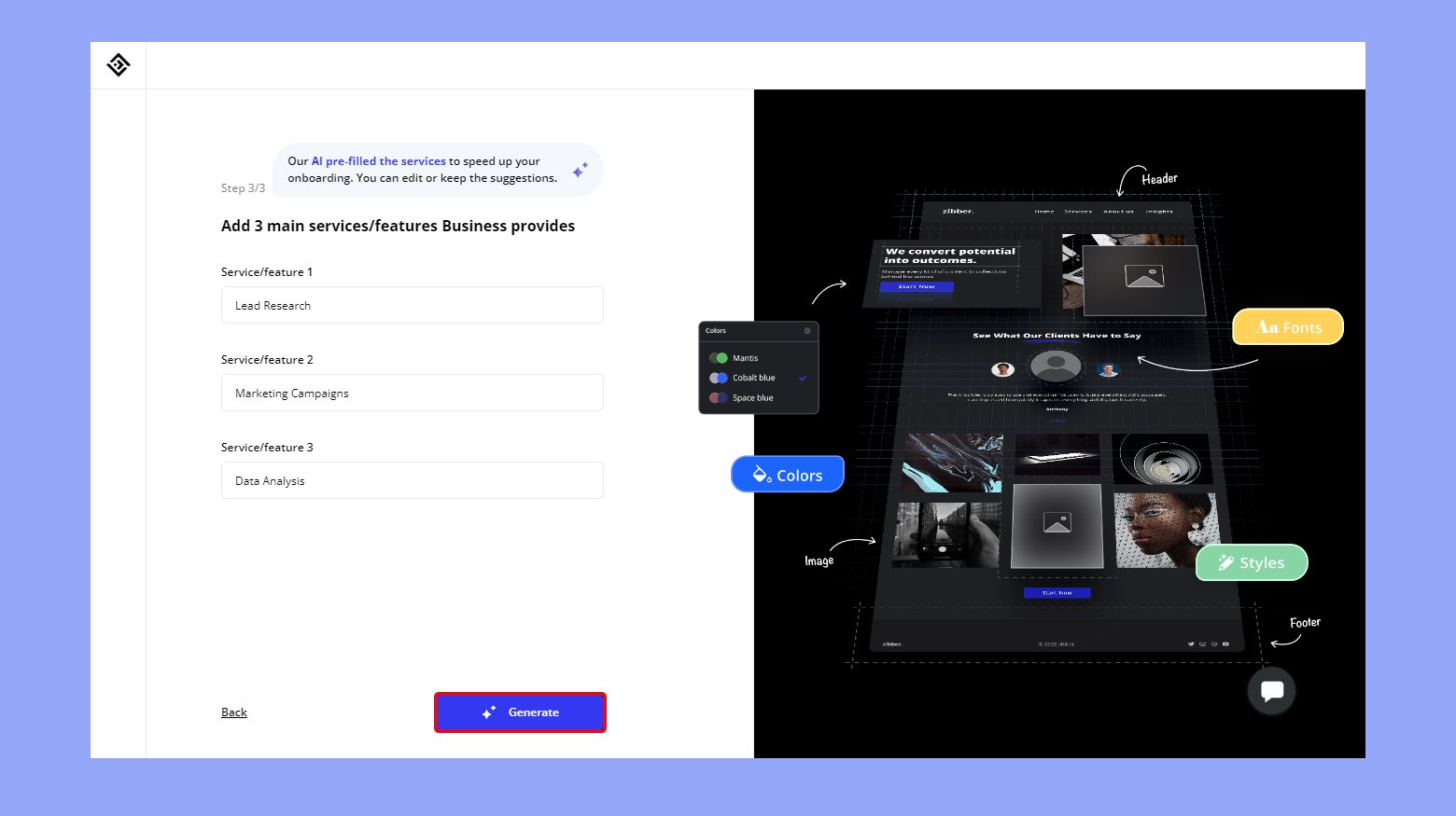 Three main services and features your business provides