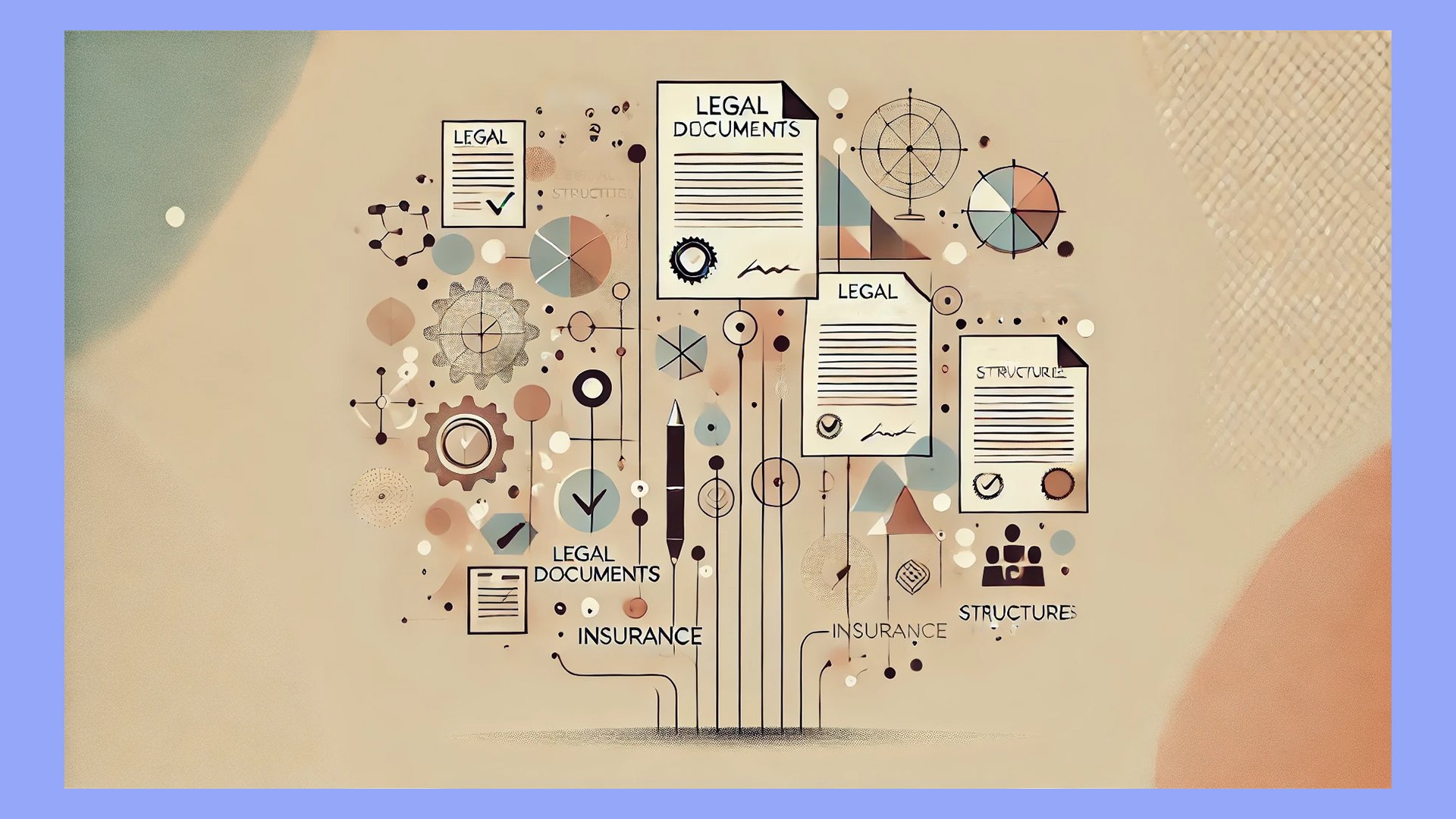 An abstract illustration of different legalities and issues pertaining to starting a beauty business.