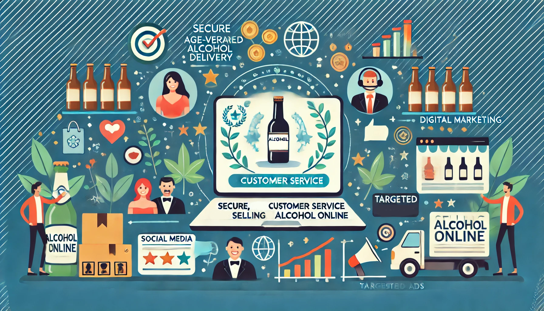 An illustration depicting selling alcohol online.