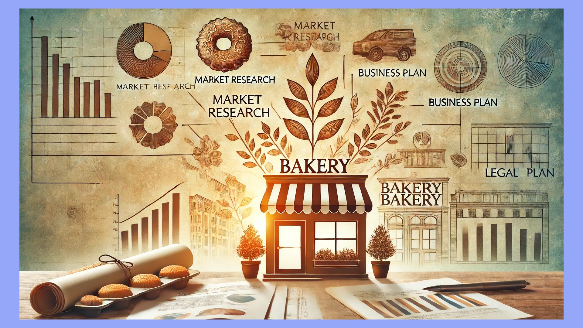 An illustration depicting how to start a baking business.