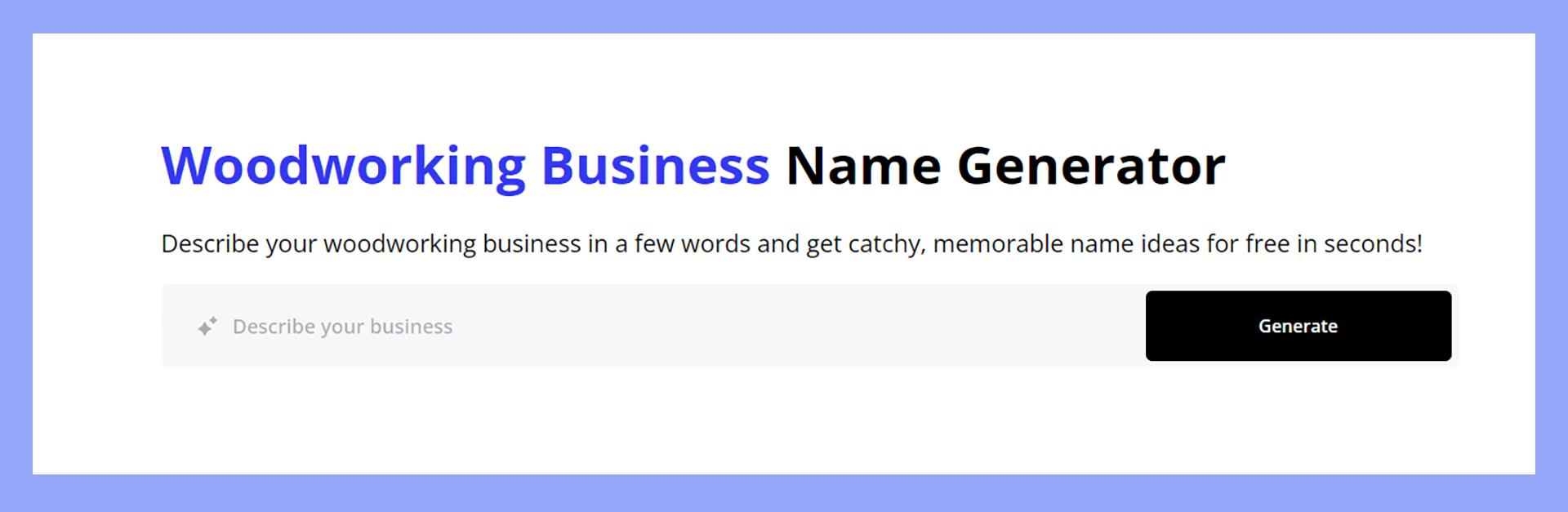 Generating a woodworking business name with 10Web AI.
