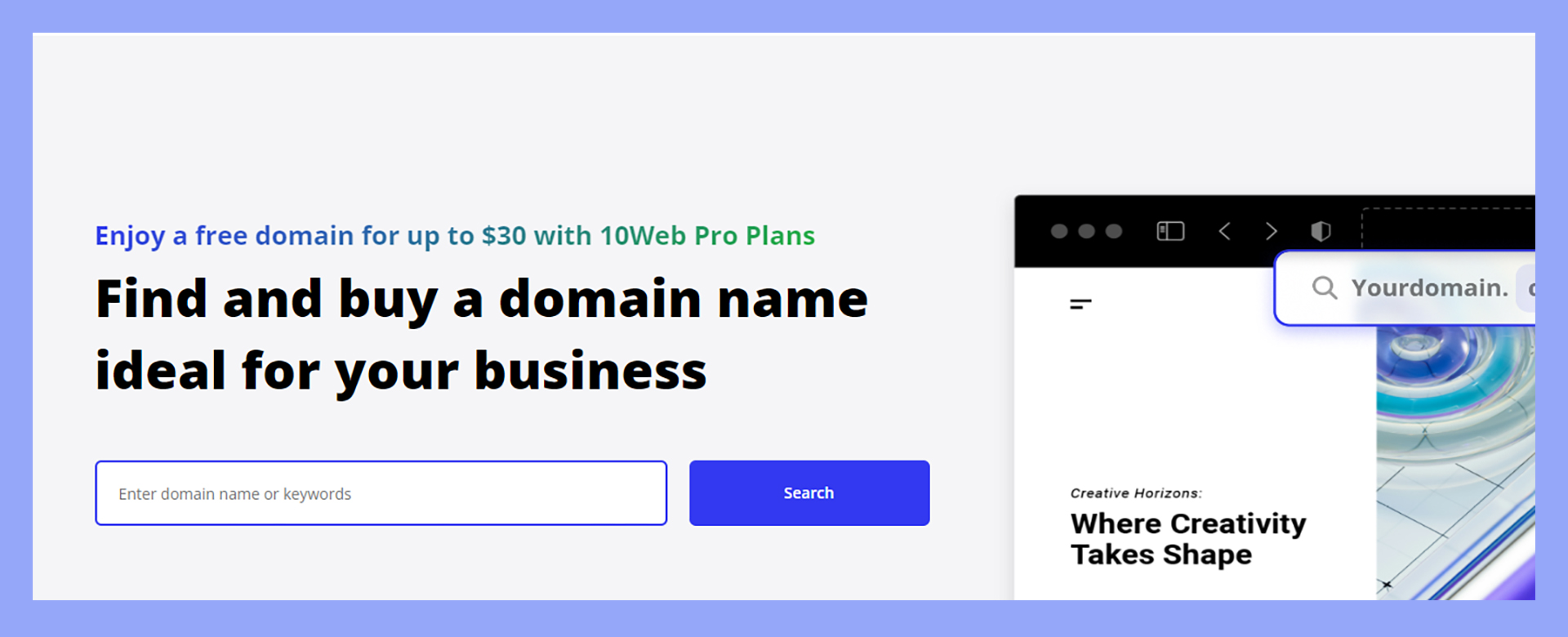 Finding a domain name with 10Web's AI.