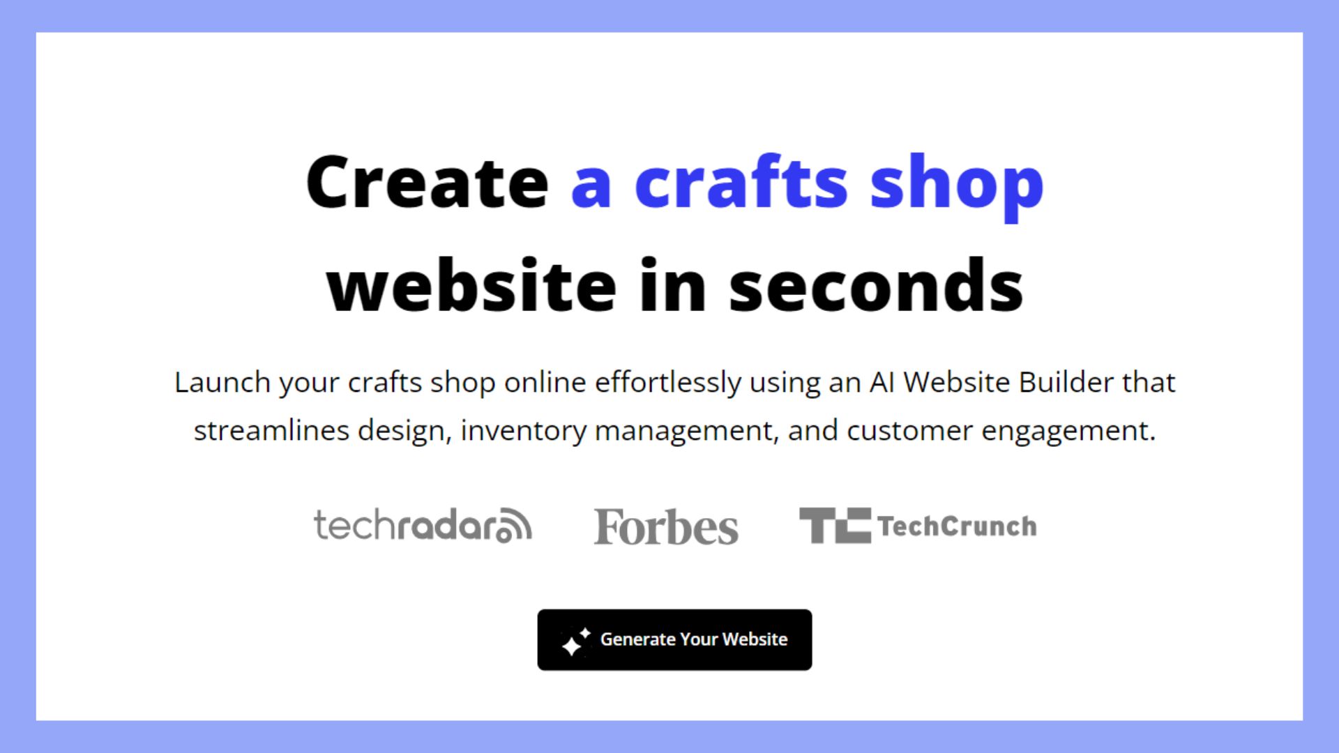 Generate a crafts shop with 10Web AI Builder