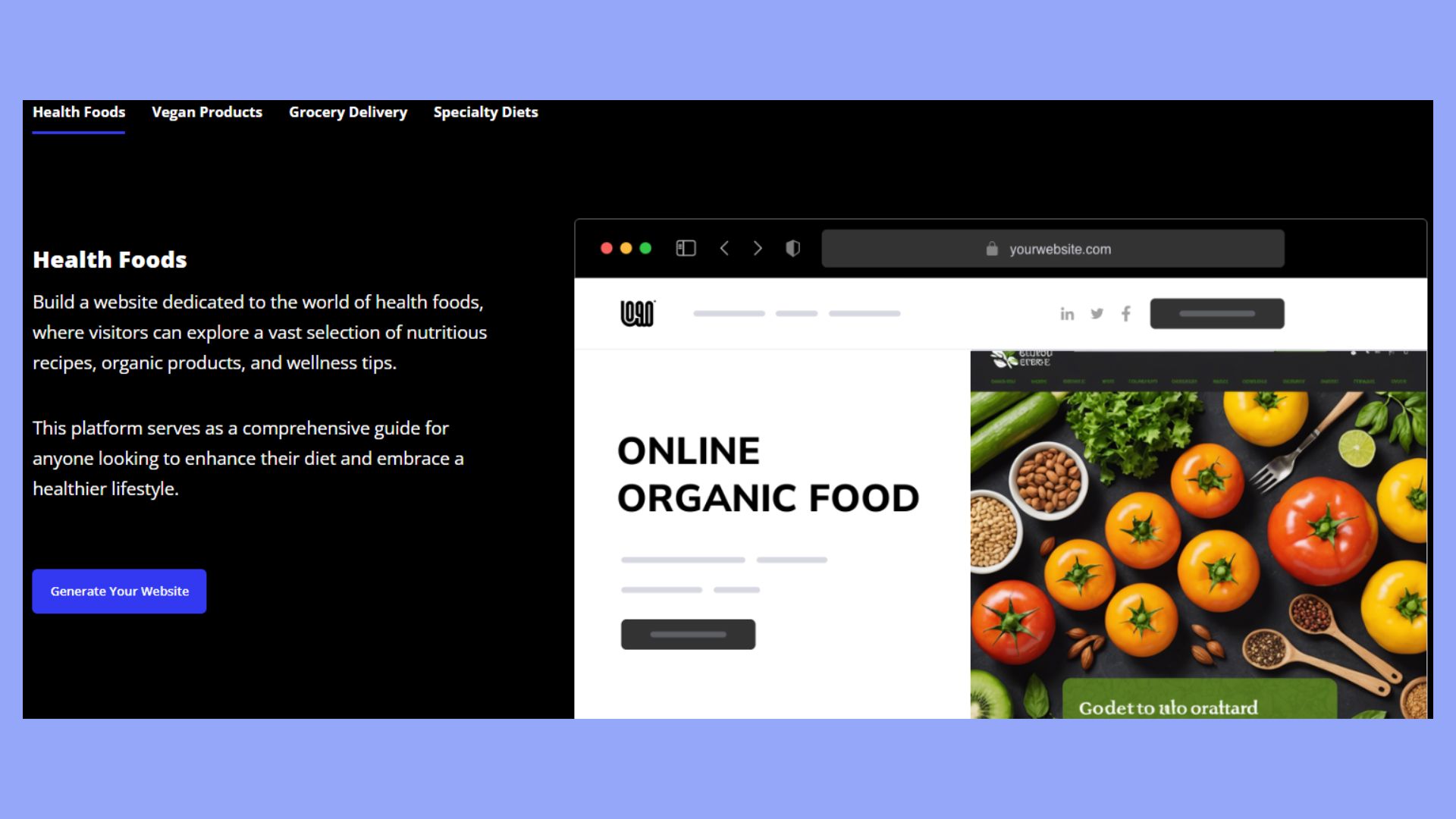 AI-generated website for selling food