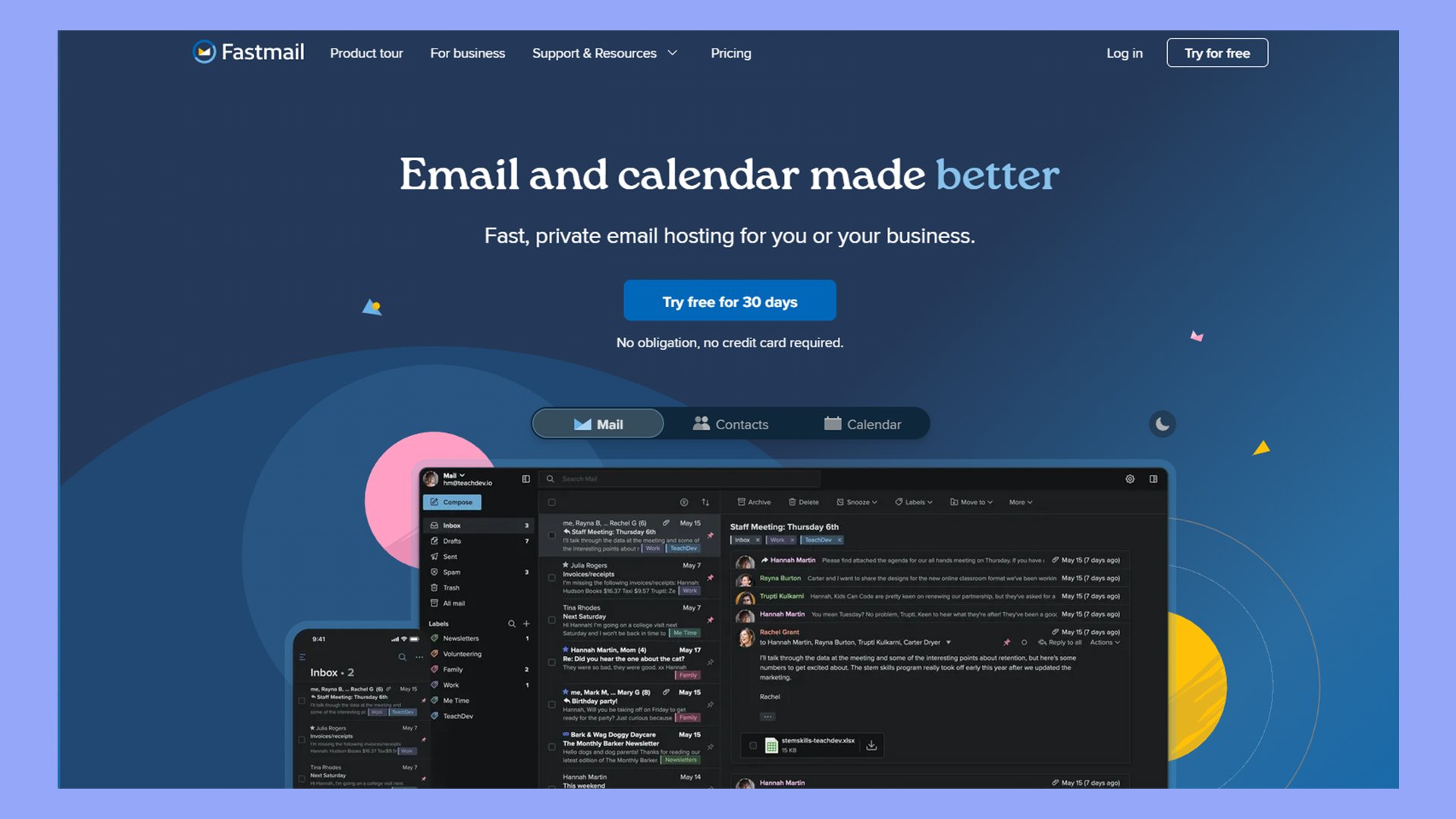 Fastmail's home page.