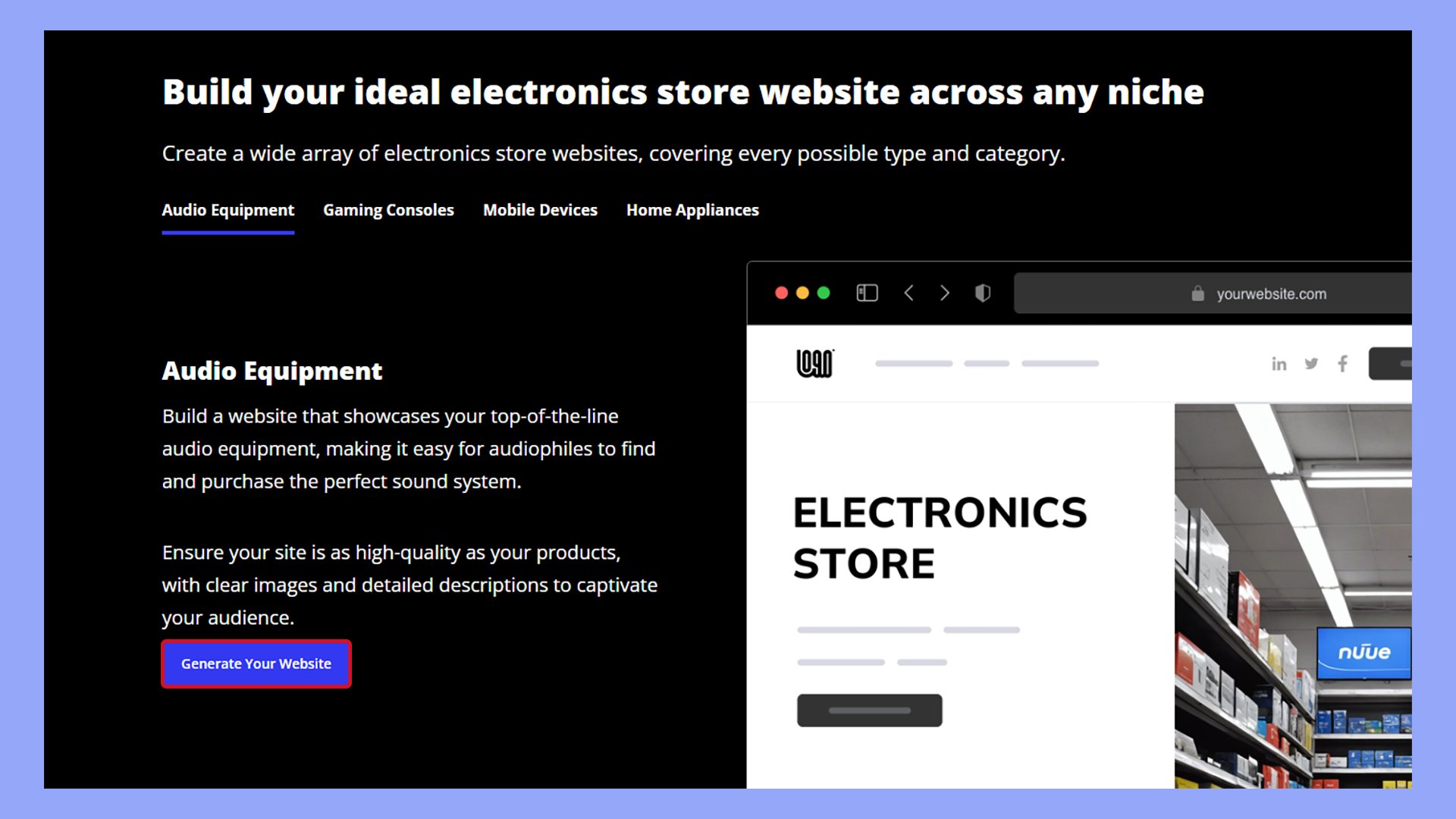 Generating an ecommerce website to sell electronics online.