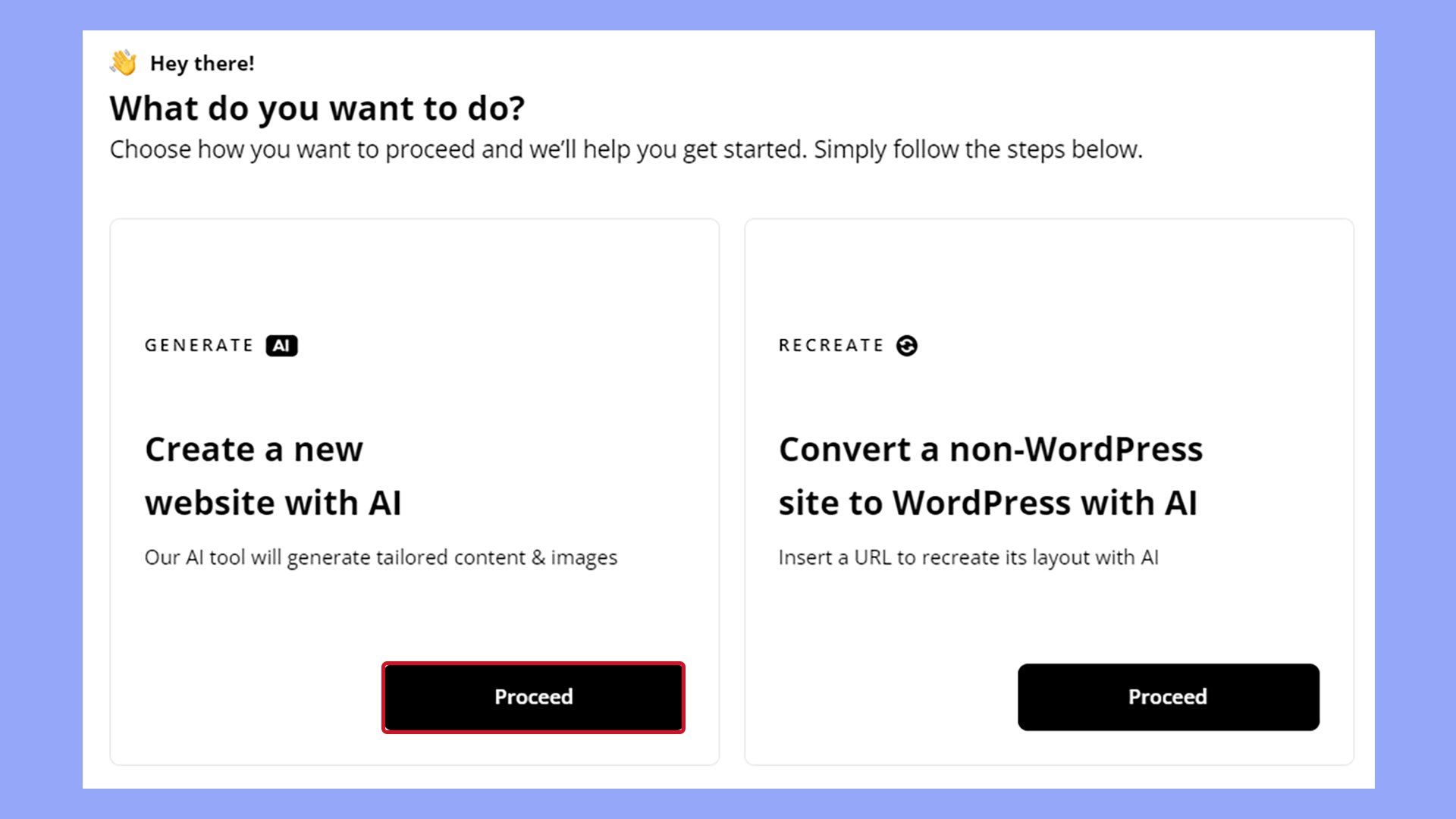 Selecting the AI Website Builder's option to create a new merch website with AI.