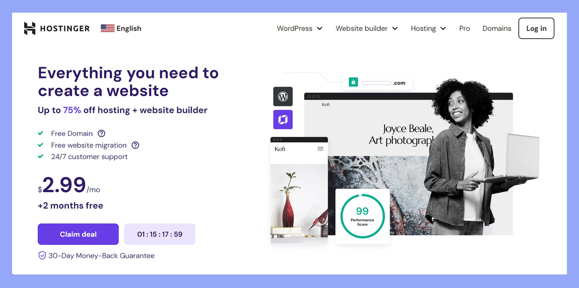 Hostinger's website where WordPress beginners can find hosting.