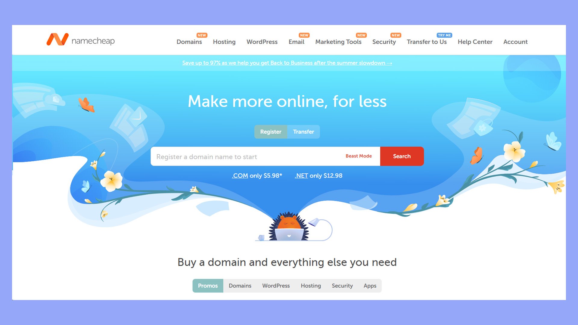 Namecheap's home page.