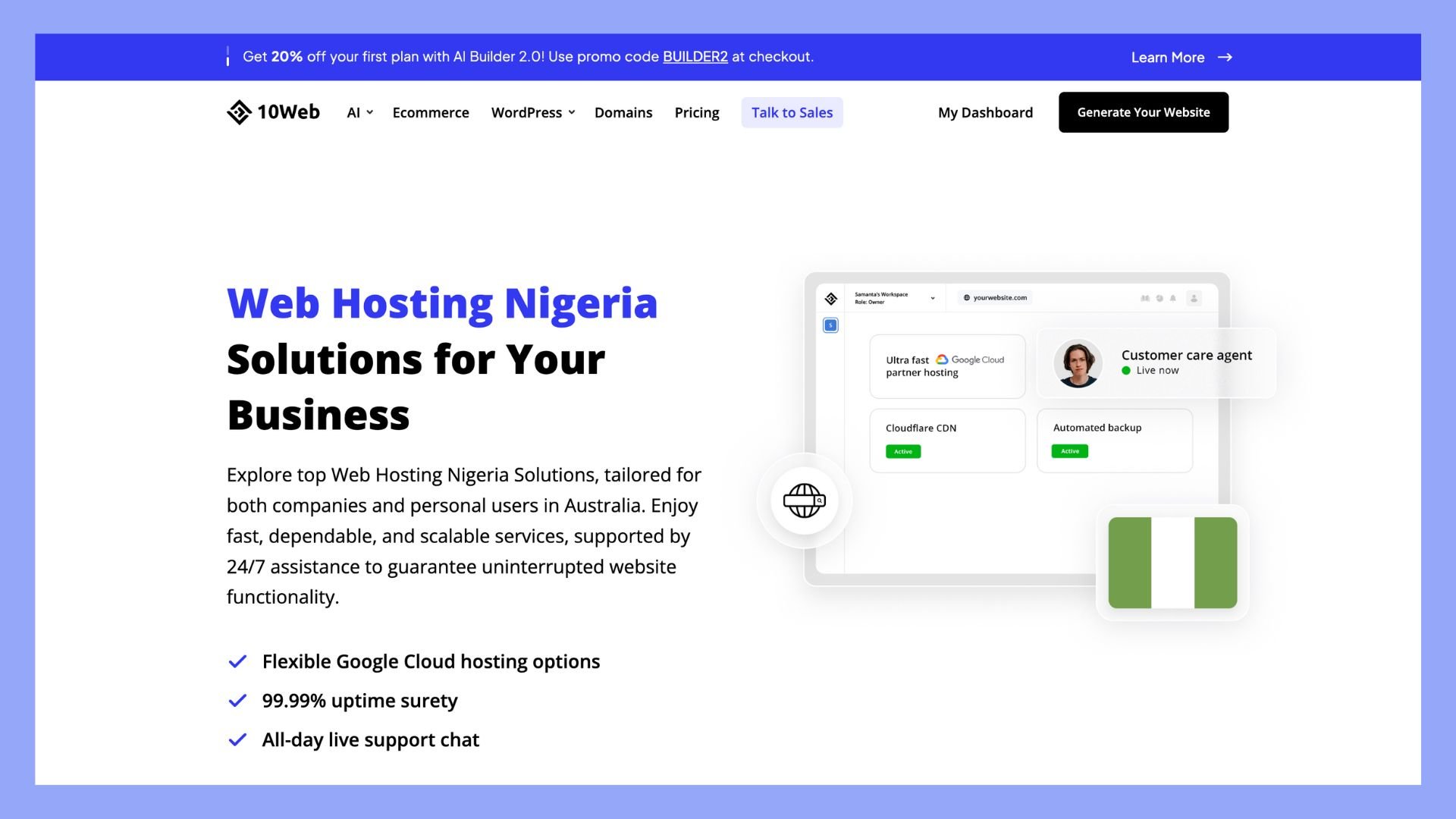 10web - best web hosting in Nigeria