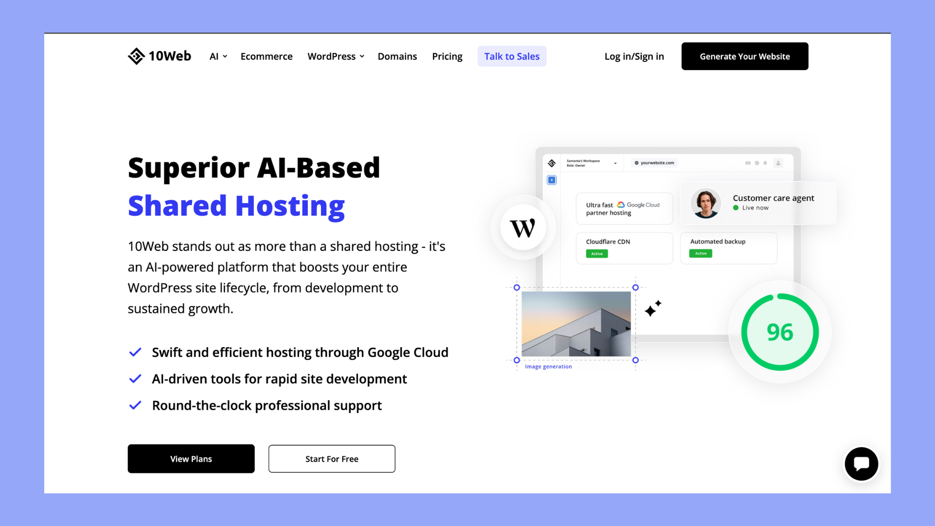 best shared hosting for wordpress - 10web