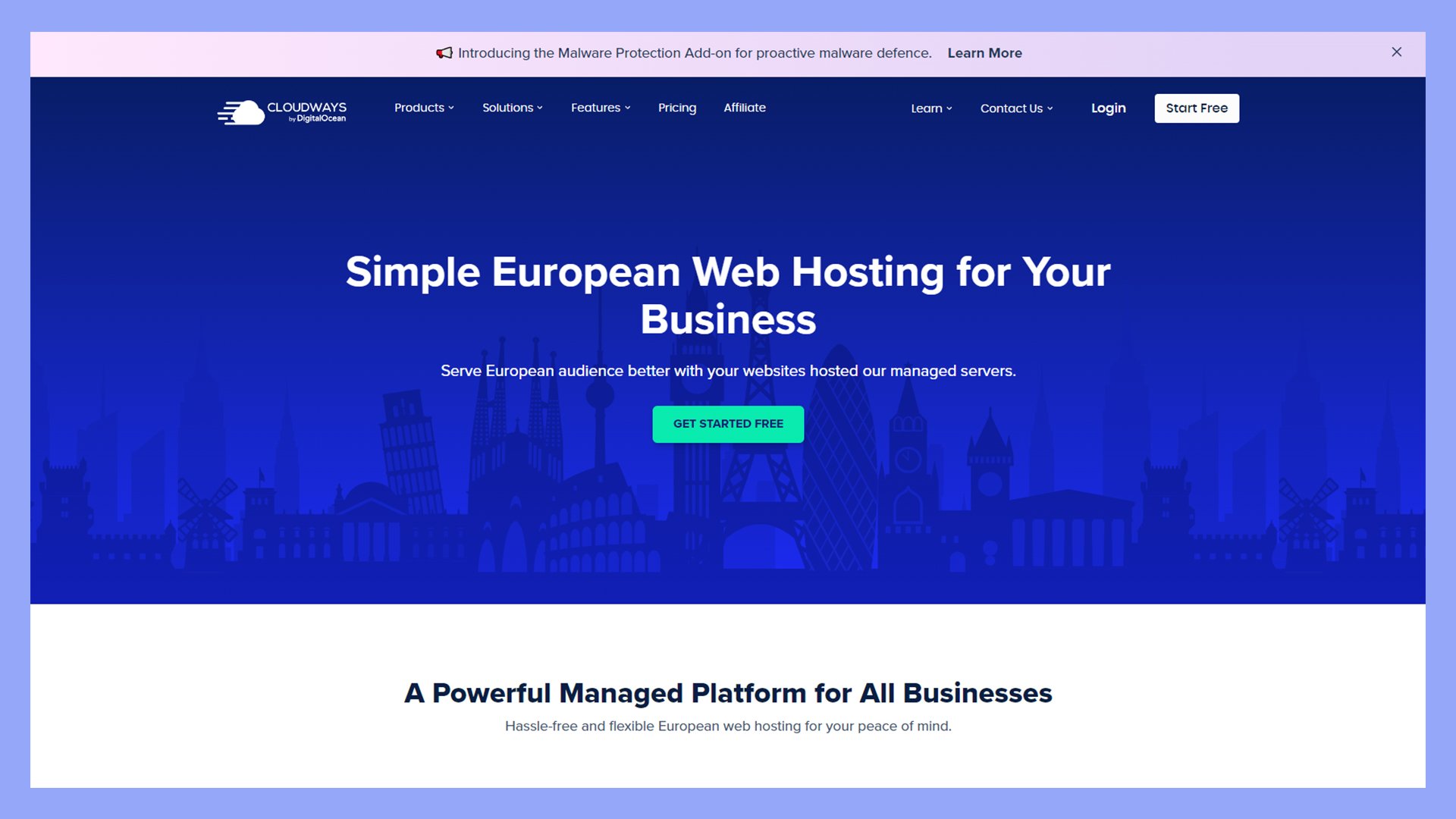 Cloudway's page on their best web hosting in Europe.