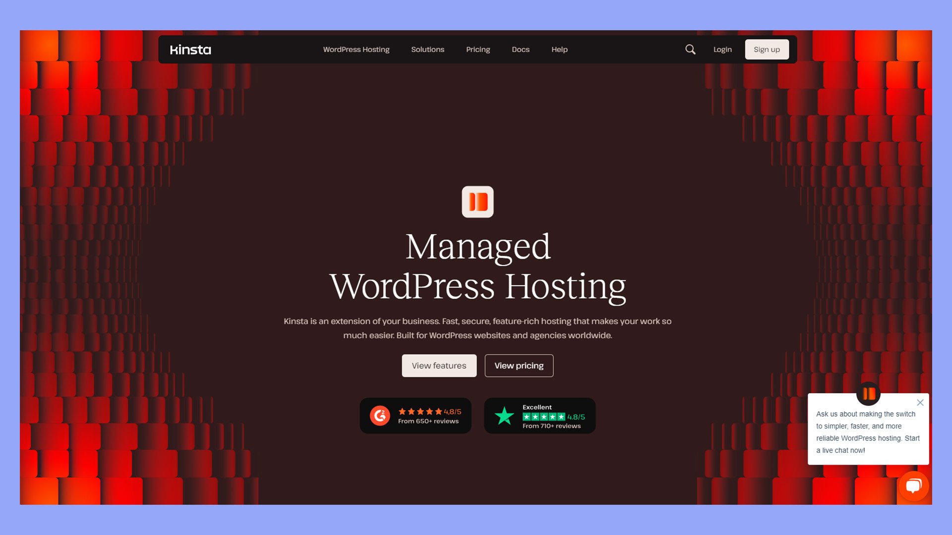 Kinsta's home page on managed WordPress is a good choice for best web hosting for beginners.