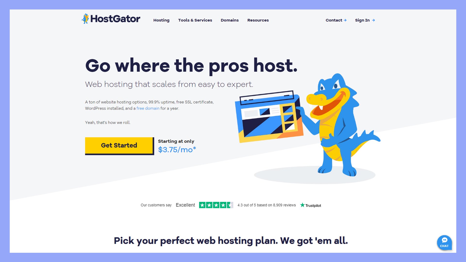 HostGator's web hosting page.