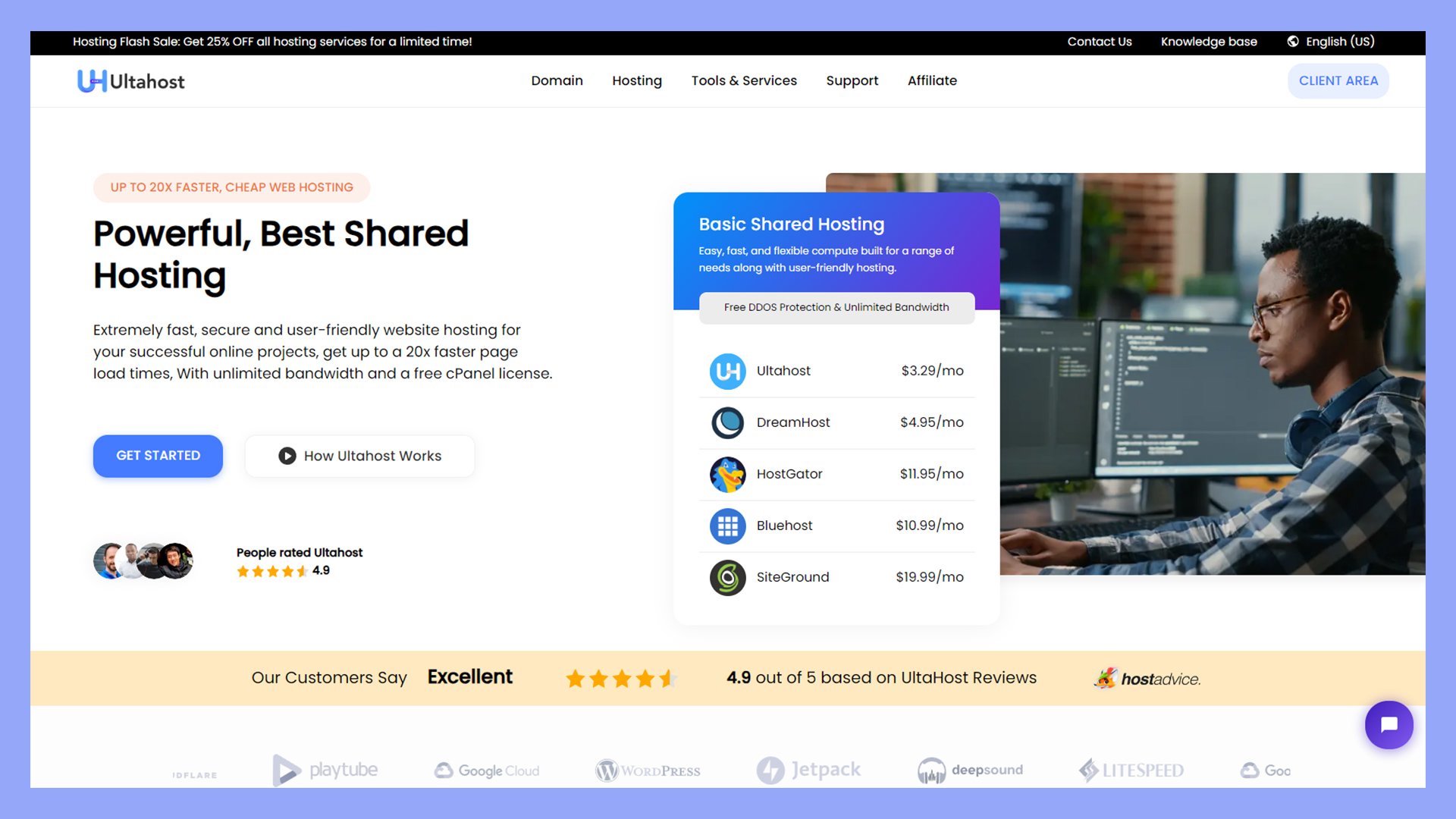 Ultahost's page on basic shared hosting.