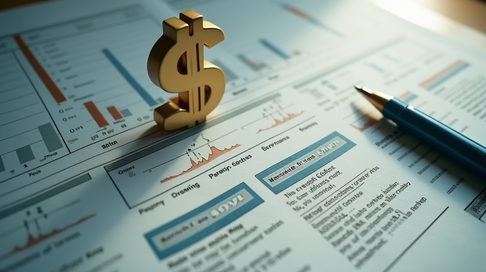 Dollar sign on top of documentation for a business loan.