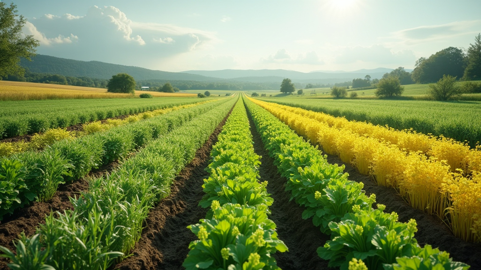 Sustainable farming image of green crops in rows.