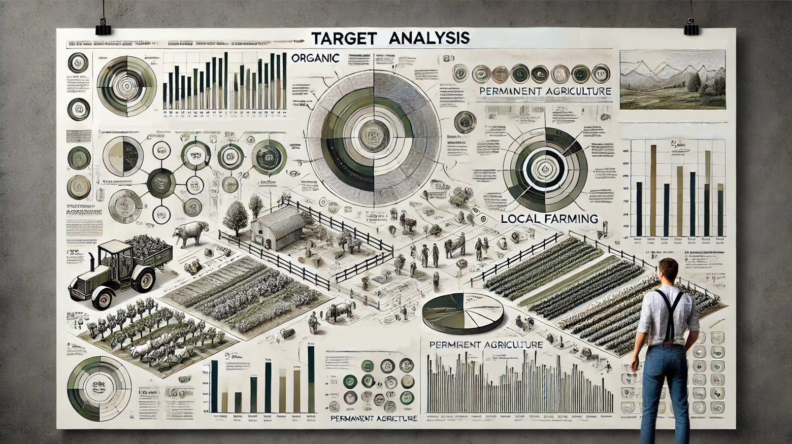 Charts and graphs of target audience analysis for farms