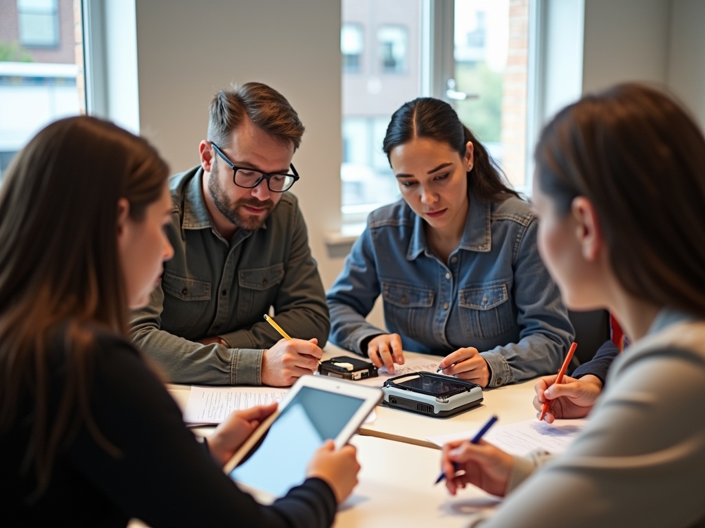 A group of people testing a product and giving feedback